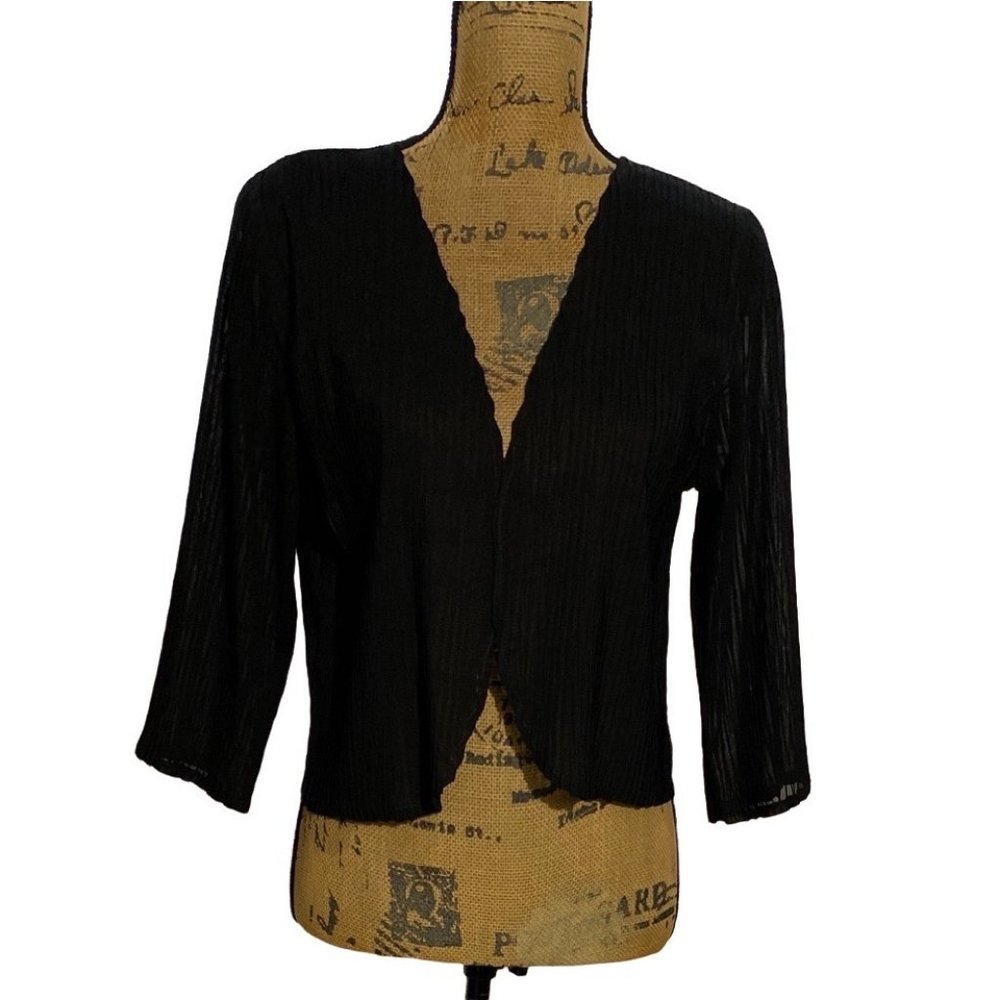 Caeliann L Top Cardigan Black Open Front Crinkle Texture Crop Hand Wash‎ Career